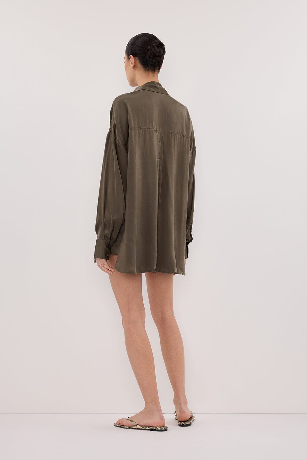 PERCY OLIVE SILK LONG SLEEVE SHIRT Clothing DISSH Boutiques 