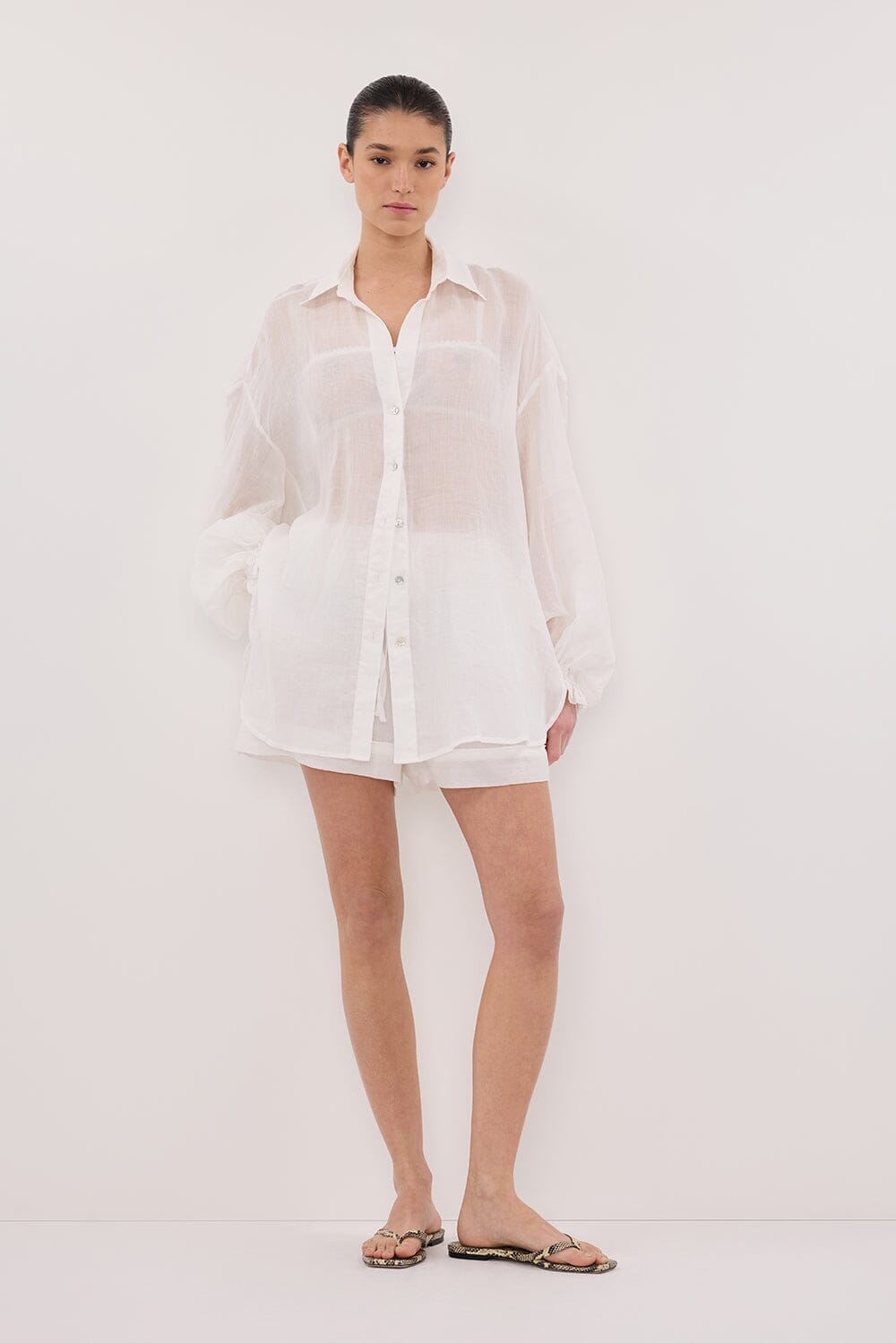 MILLER WHITE RAMIE LONG SLEEVE SHIRT Clothing DISSH Boutiques 4 WHITE 