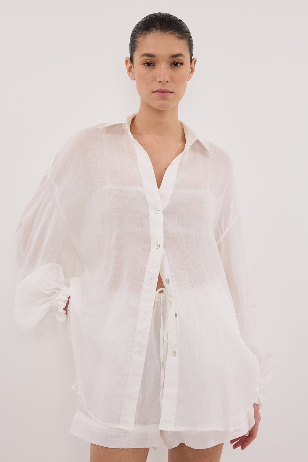 MILLER WHITE RAMIE LONG SLEEVE SHIRT Clothing DISSH Boutiques 