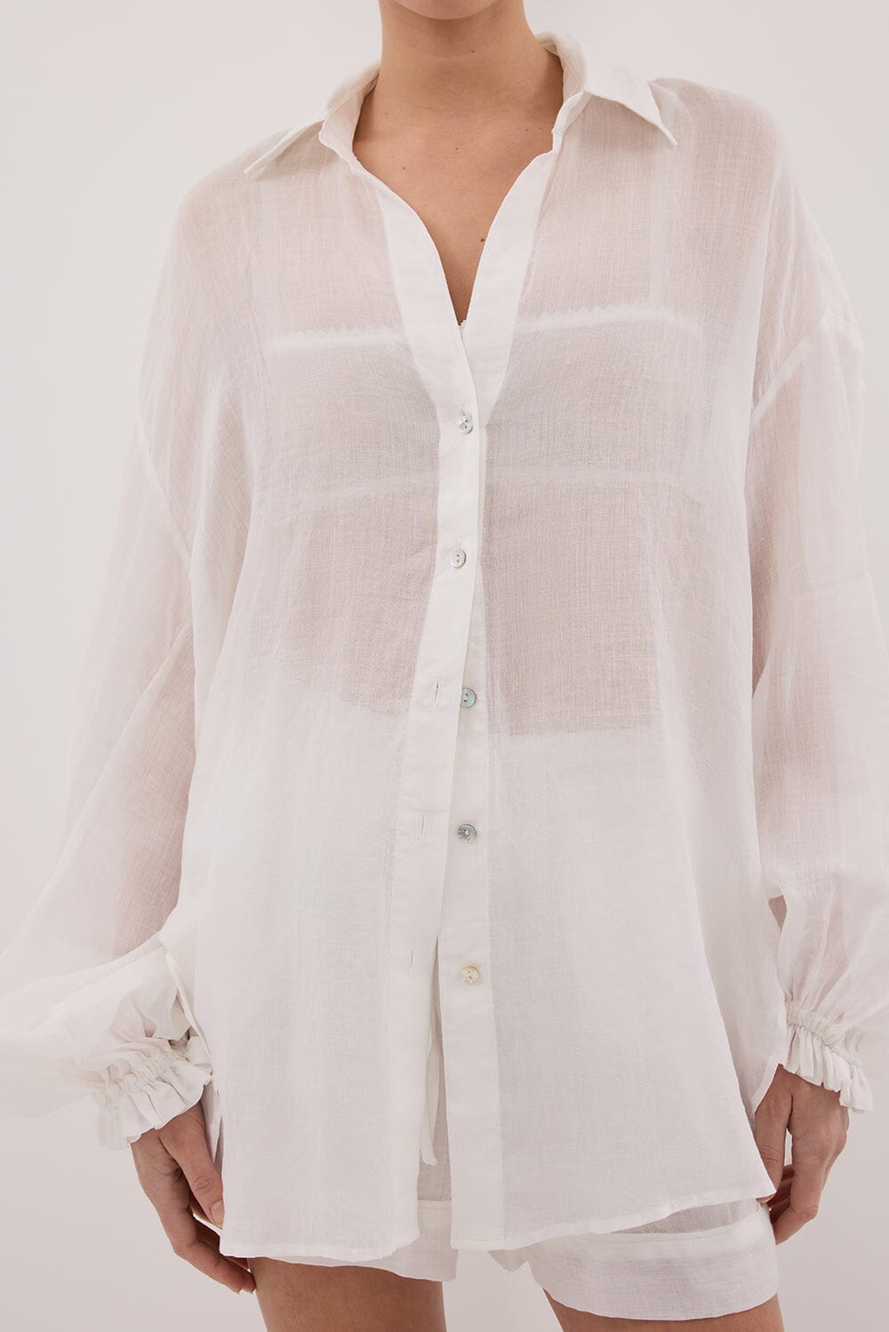 MILLER WHITE RAMIE LONG SLEEVE SHIRT Clothing DISSH Boutiques 