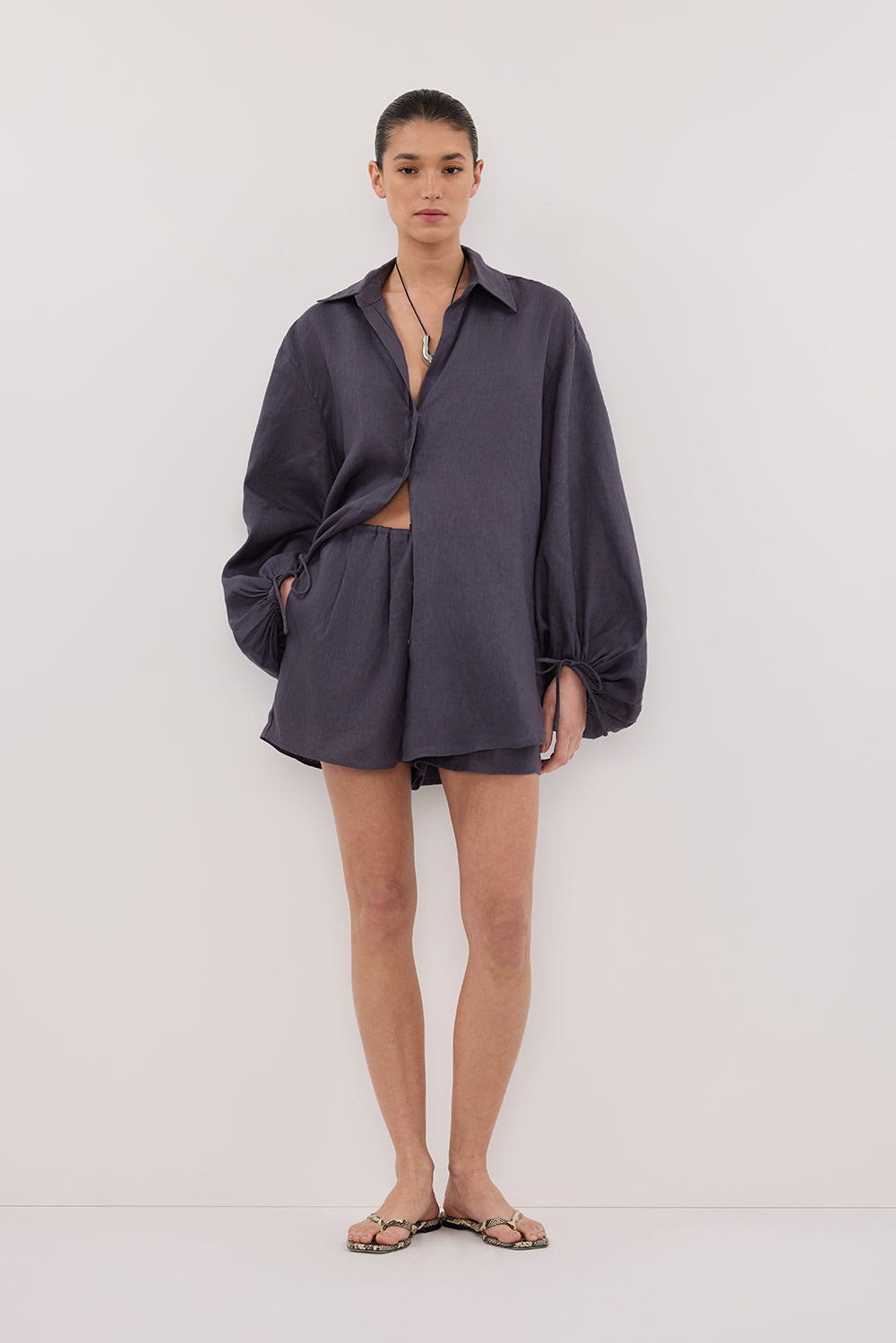 CARLA WASHED INDIGO LONG SLEEVE LINEN SHIRT Clothing DISSH Boutiques 