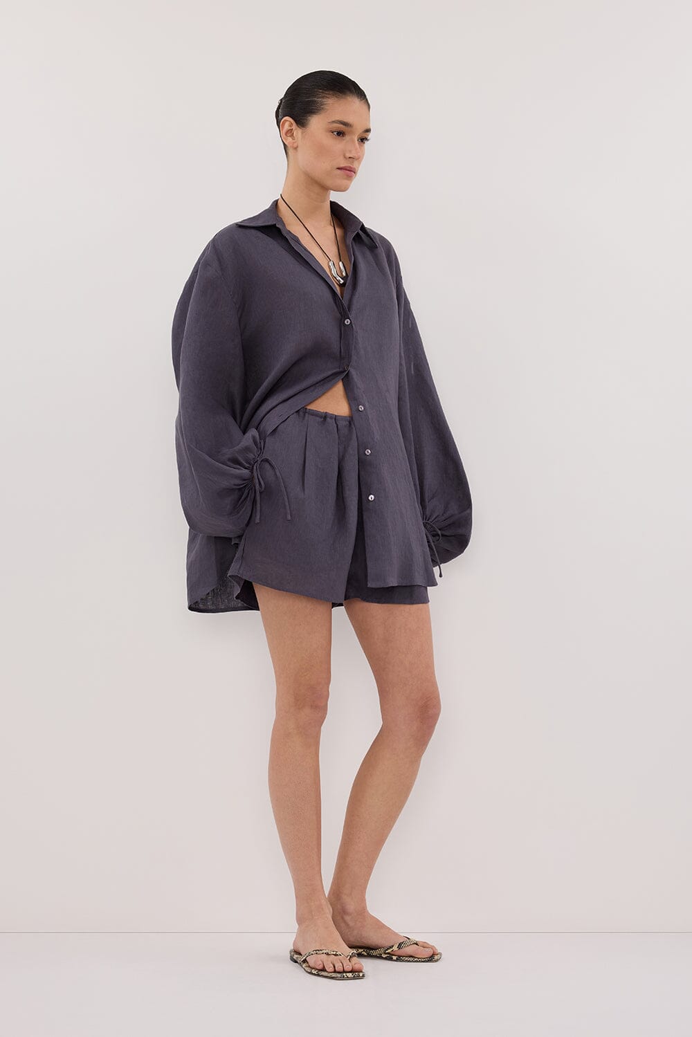 CARLA WASHED INDIGO LONG SLEEVE LINEN SHIRT Clothing DISSH Boutiques 