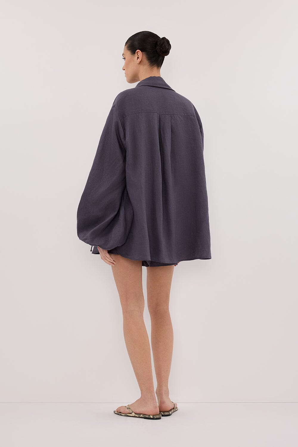 CARLA WASHED INDIGO LONG SLEEVE LINEN SHIRT Clothing DISSH Boutiques 