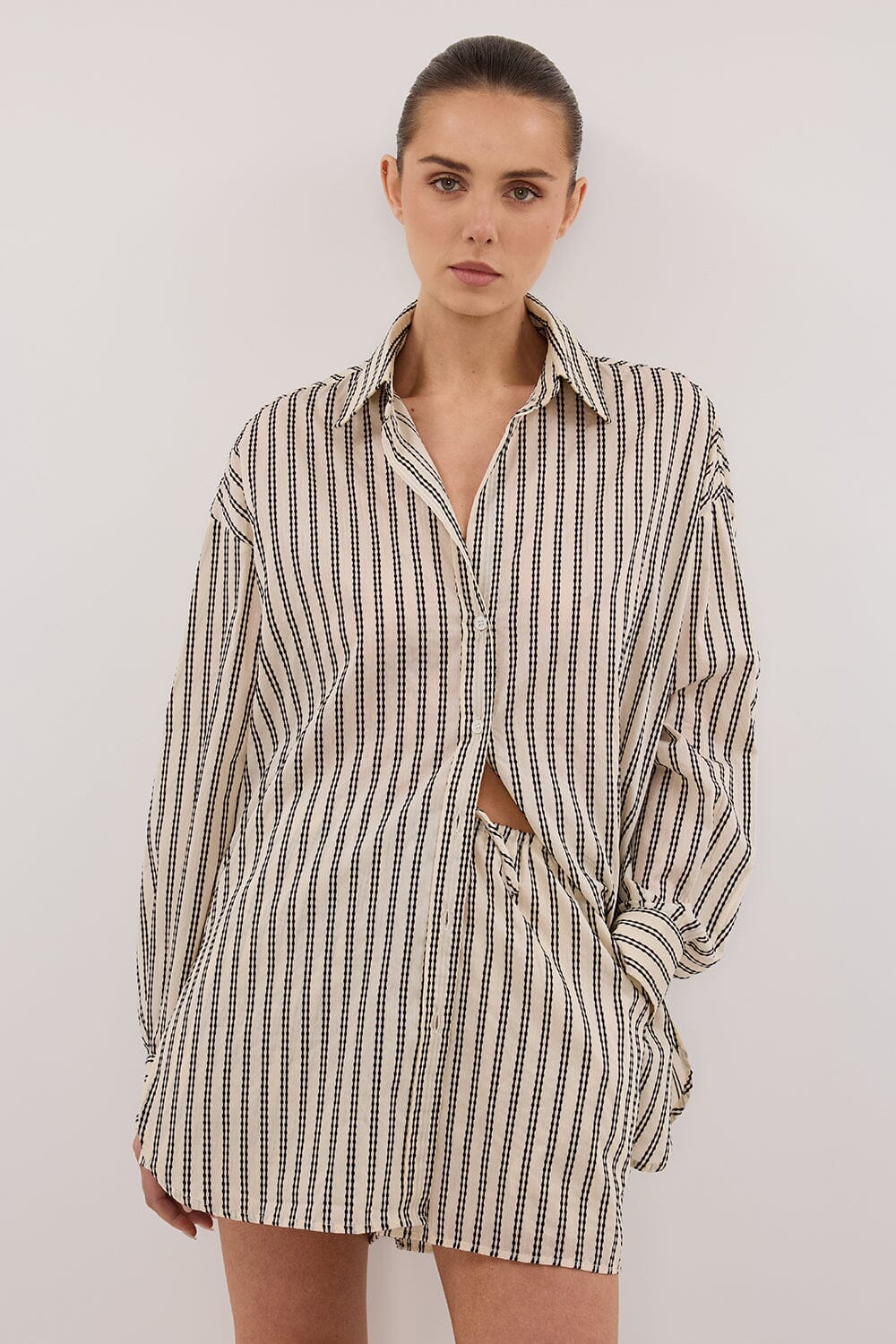 ELLIE CREAM LONG SLEEVE STRIPE SHIRT Clothing DISSH Boutiques 4 CREAM 