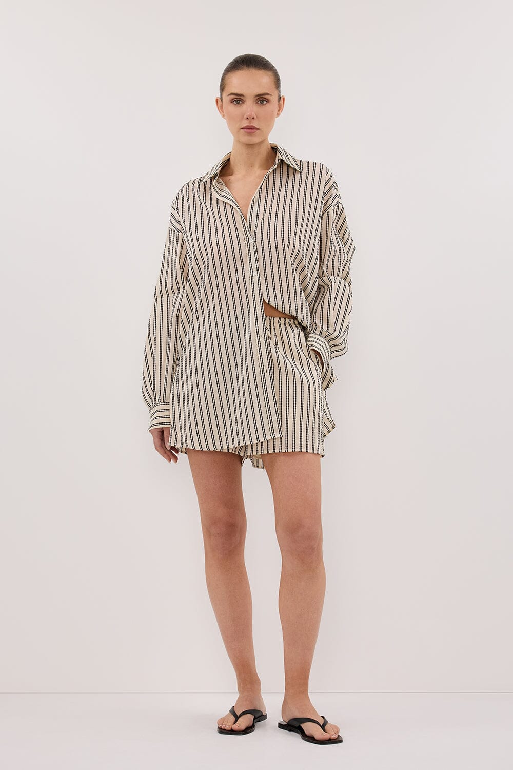 ELLIE CREAM LONG SLEEVE STRIPE SHIRT Clothing DISSH Boutiques 