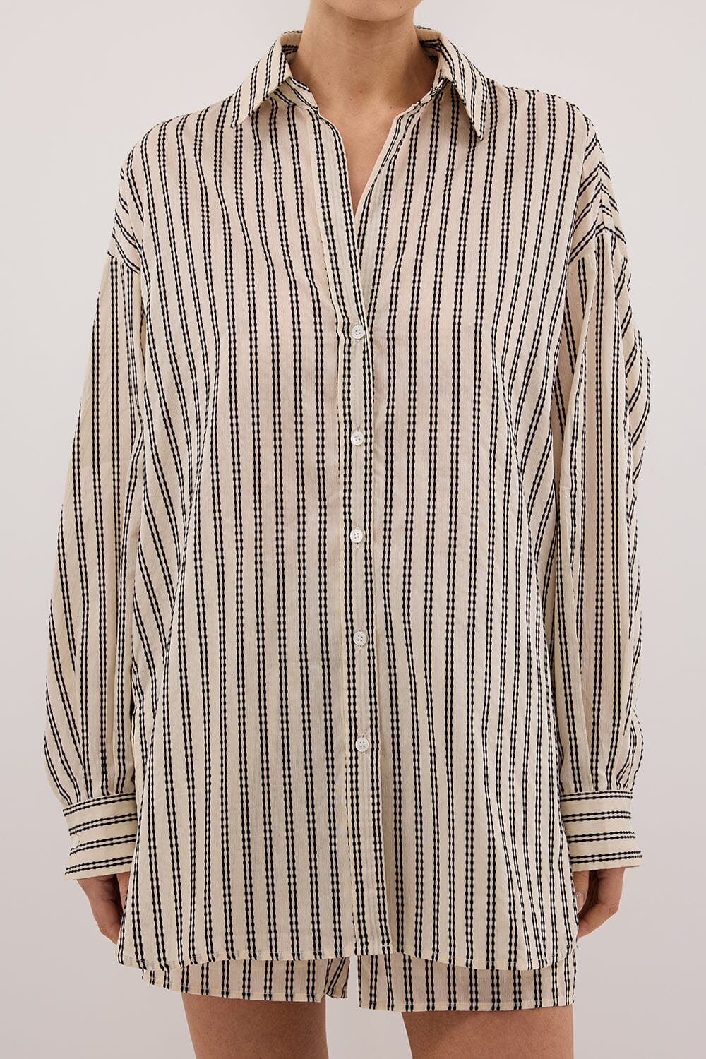 ELLIE CREAM LONG SLEEVE STRIPE SHIRT Clothing DISSH Boutiques 