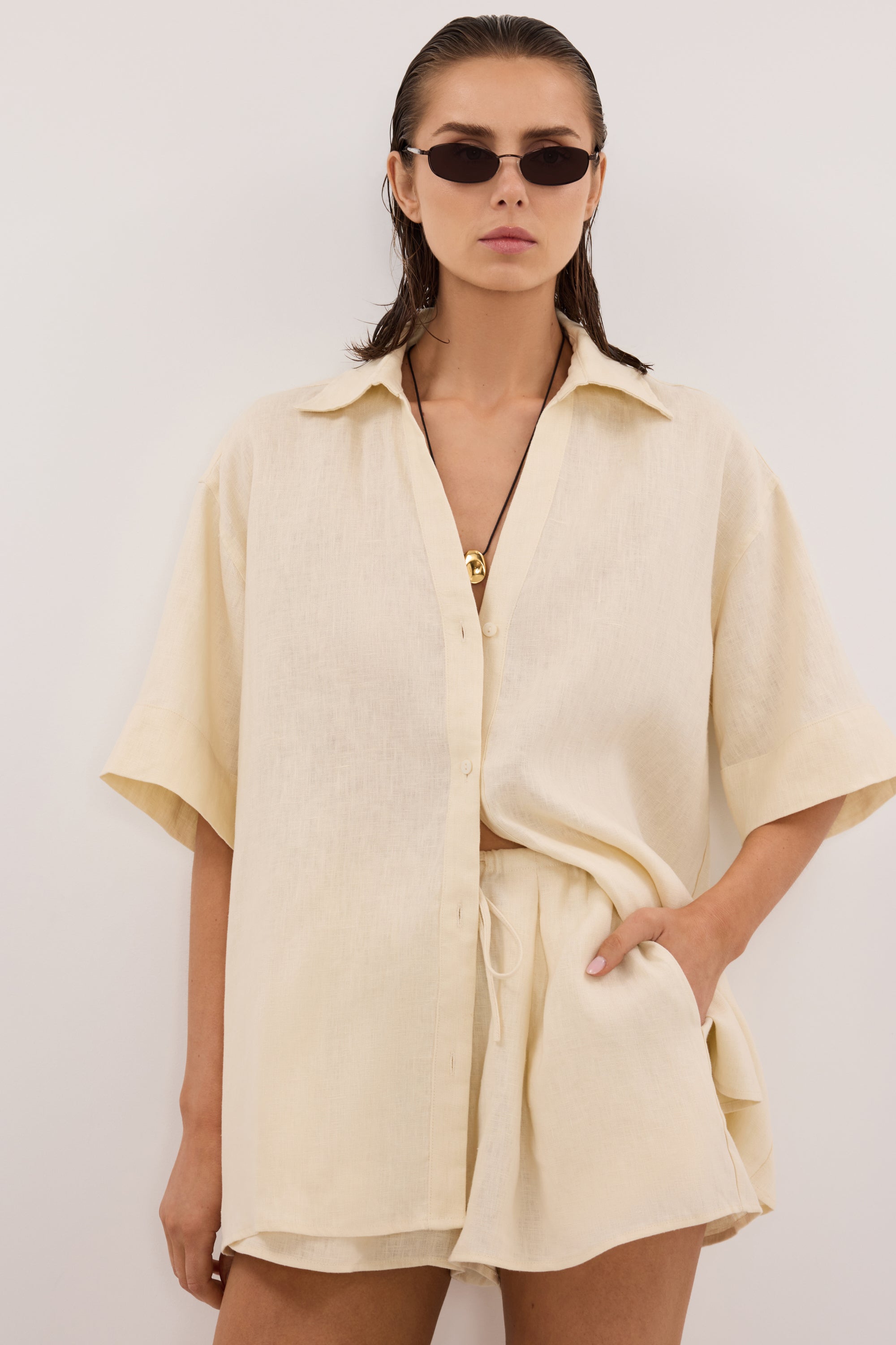 HELENA STRAW OVERSIZED LINEN SHIRT