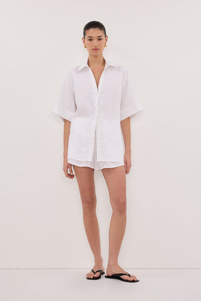 Aude wearing HELENA WHITE OVERSIZED LINEN SHIRT