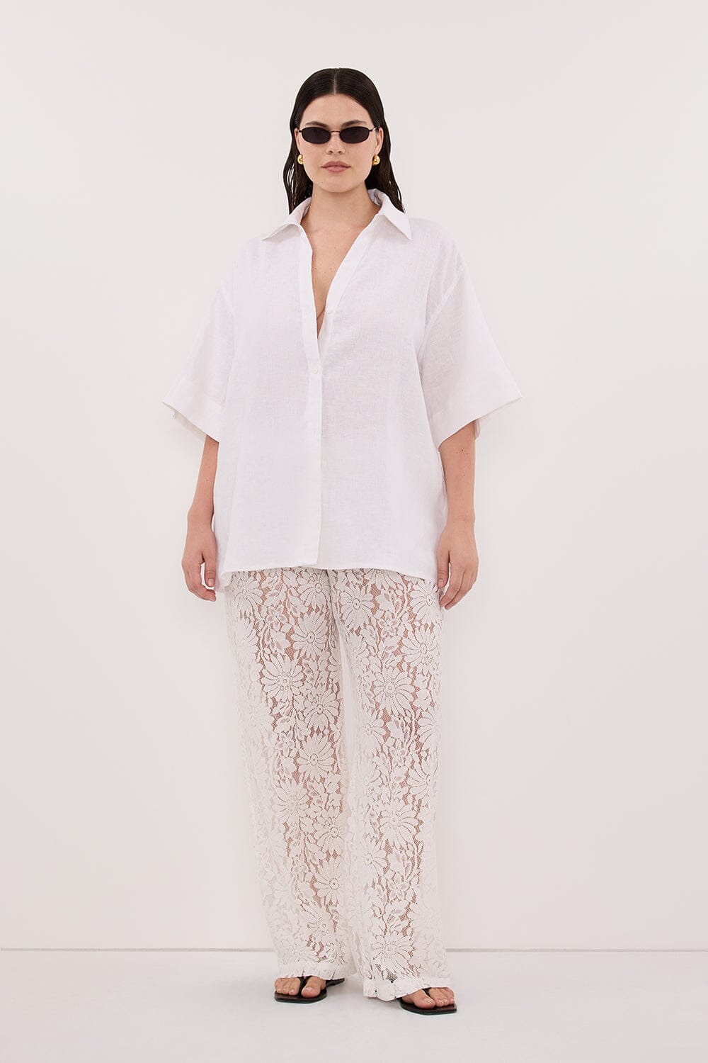 HELENA WHITE SHORT SLEEVE LINEN SHIRT Clothing DISSH Boutiques 