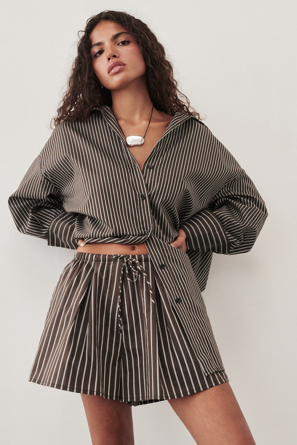 SABLE OVERSIZED BITTER CHOC SILK BLEND SHIRT Clothing DISSH Boutiques 