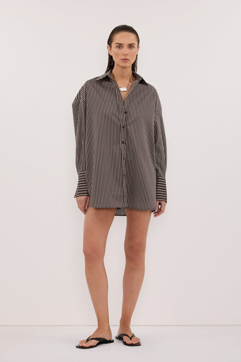 SABLE OVERSIZED BITTER CHOC SILK BLEND SHIRT Clothing DISSH Boutiques 