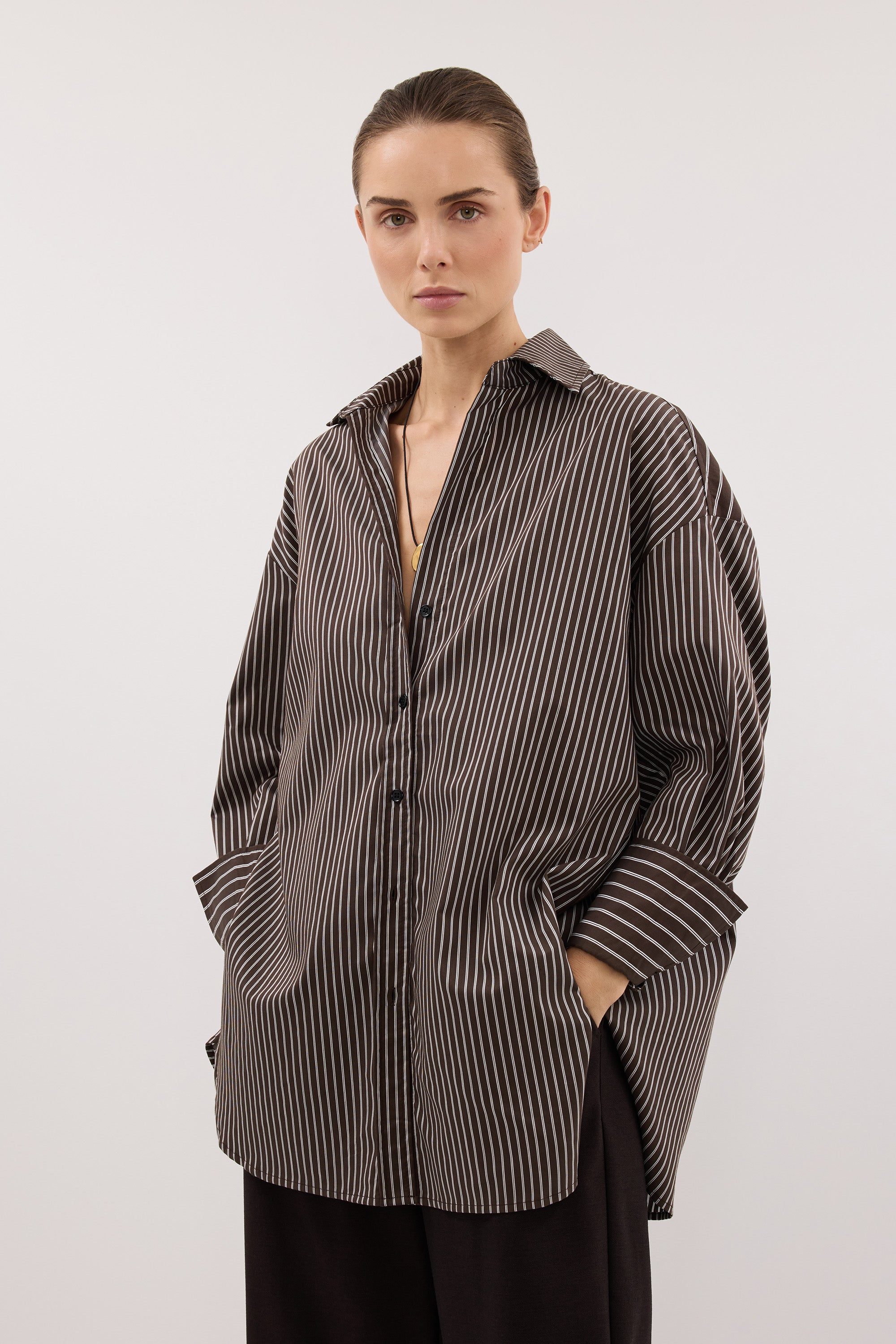 SABLE OVERSIZED BITTER CHOC SILK BLEND SHIRT