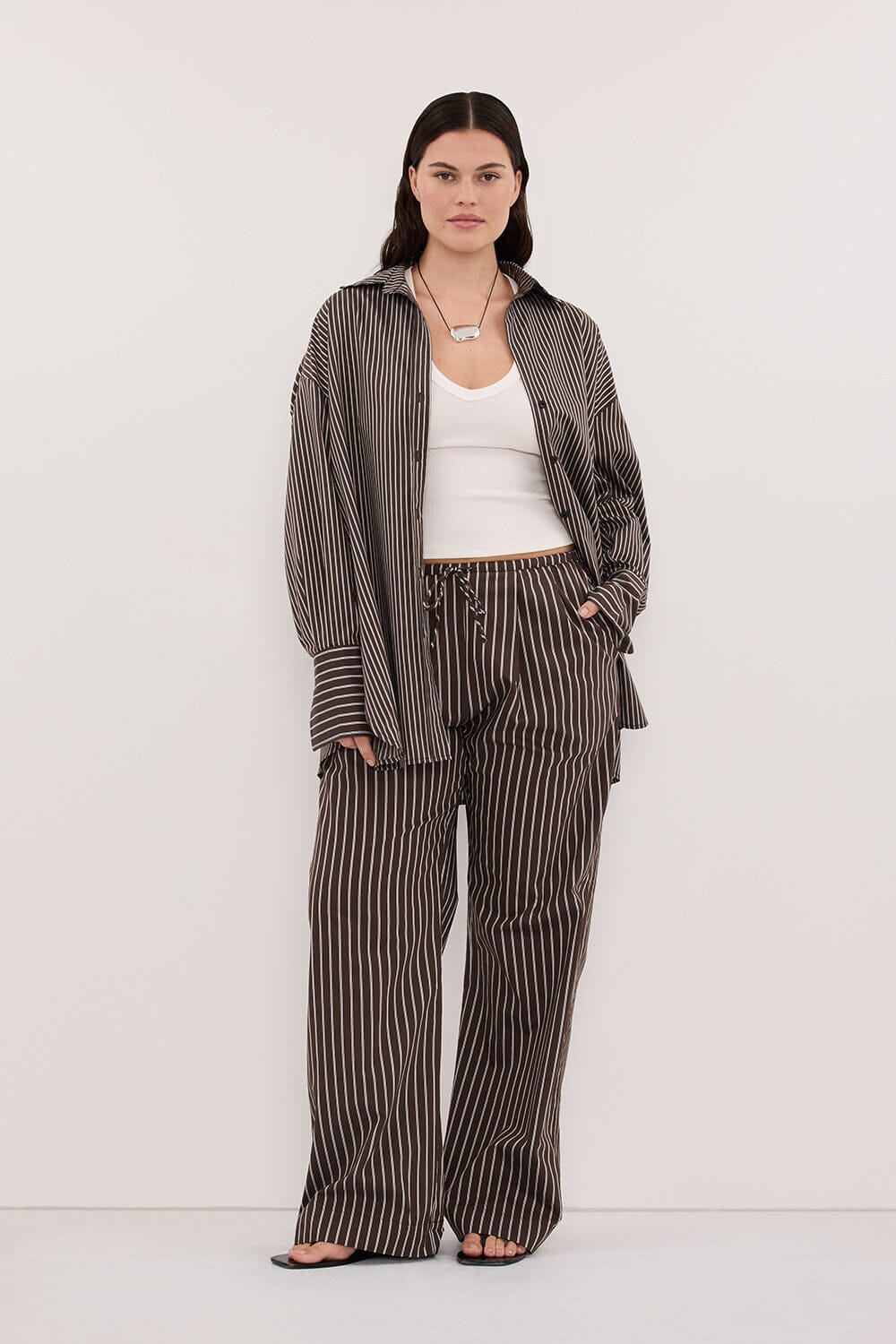 SABLE OVERSIZED BITTER CHOC SILK BLEND SHIRT