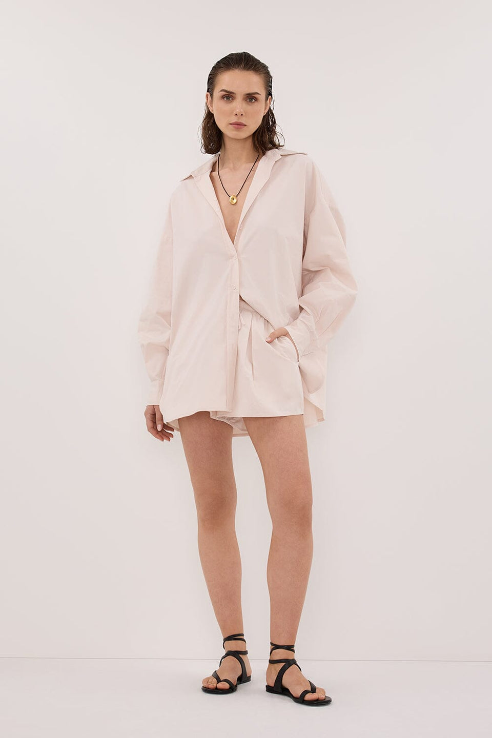 RAQUEL POWDER LONG SLEEVE COTTON POPLIN SHIRT Clothing DISSH Boutiques 