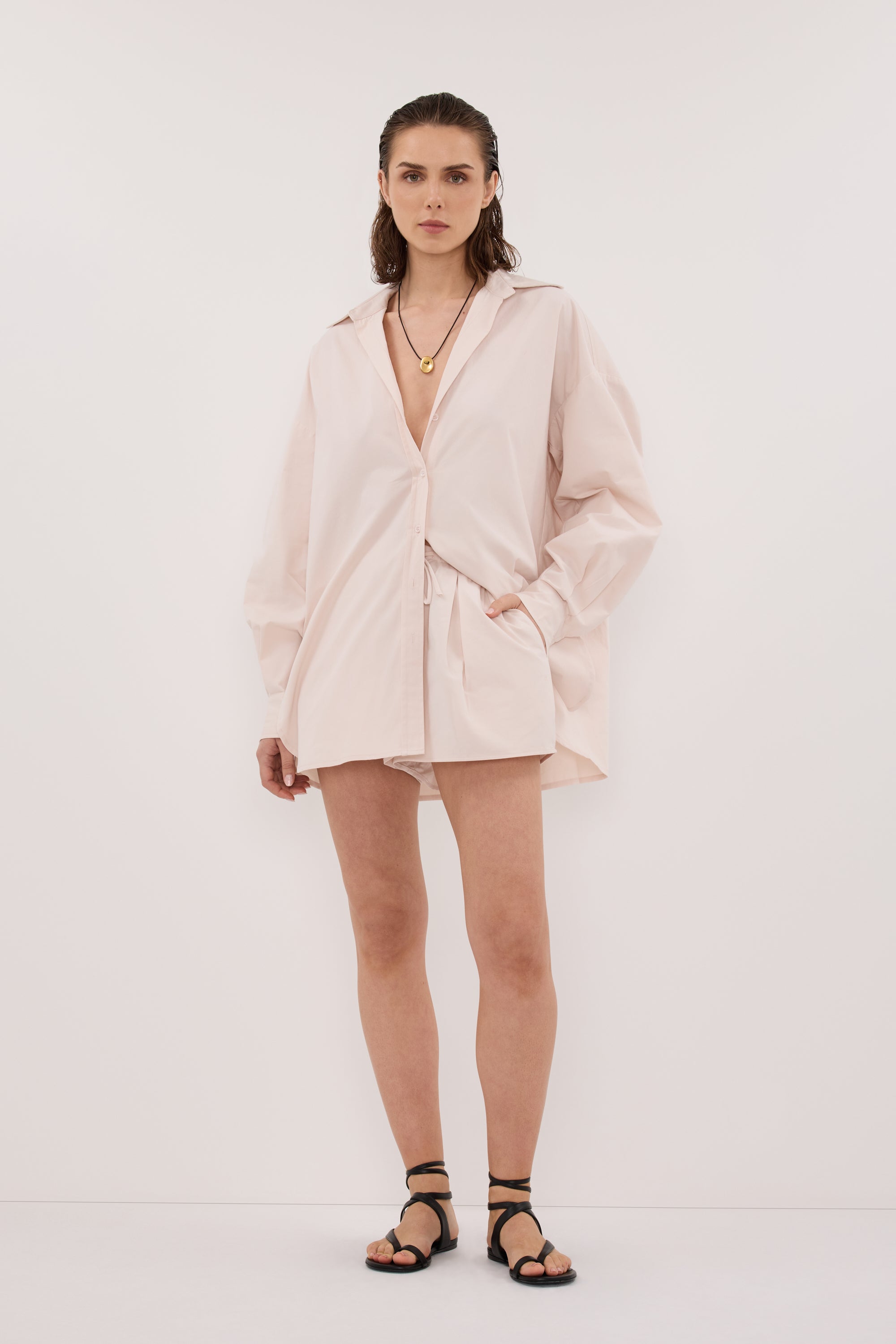 RAQUEL POWDER LONG SLEEVE COTTON POPLIN SHIRT