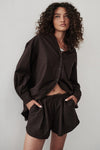 RHEA 2.0 BURNT CHOC OVERSIZED COTTON SHIRT