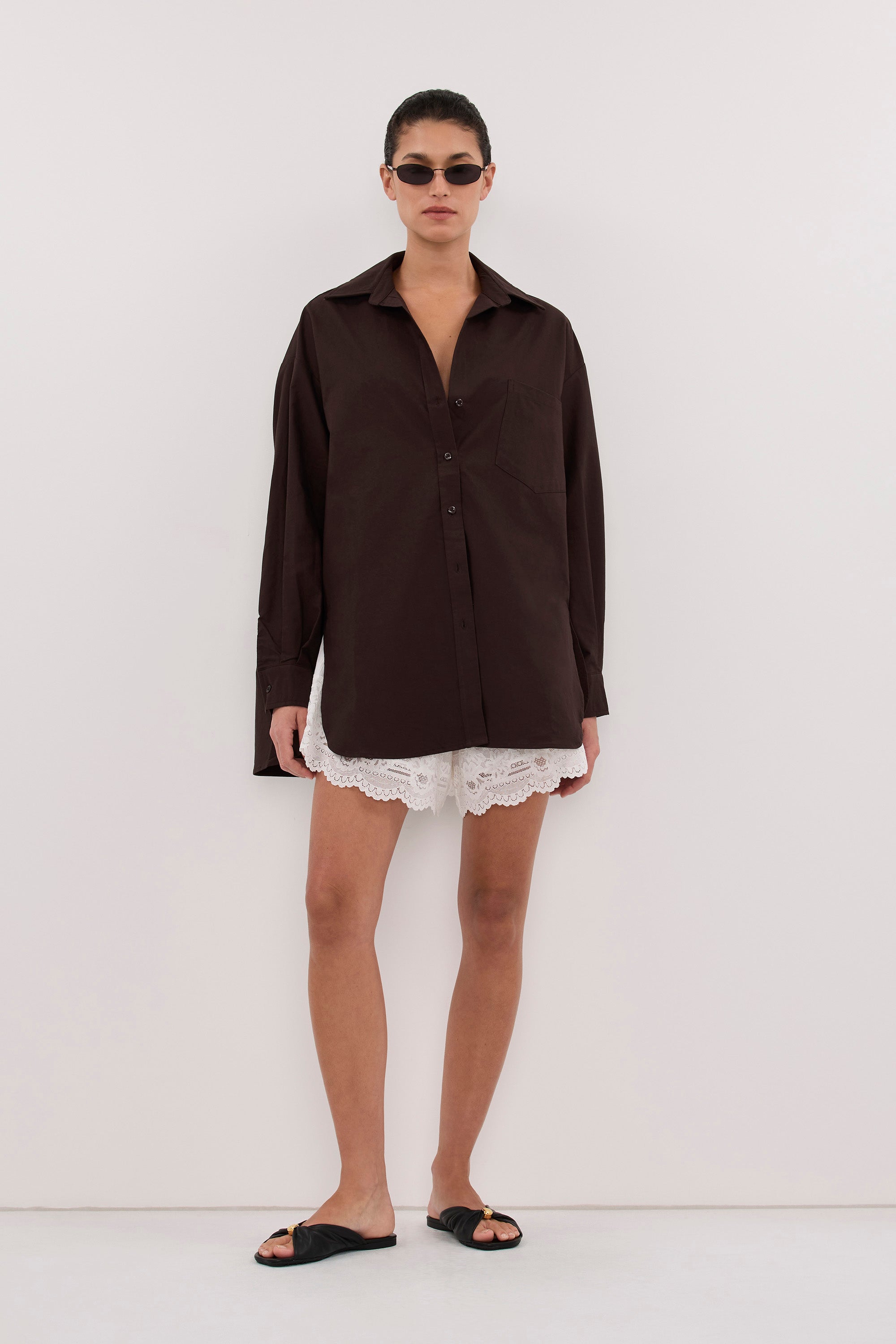 RHEA 2.0 BURNT CHOC OVERSIZED COTTON SHIRT