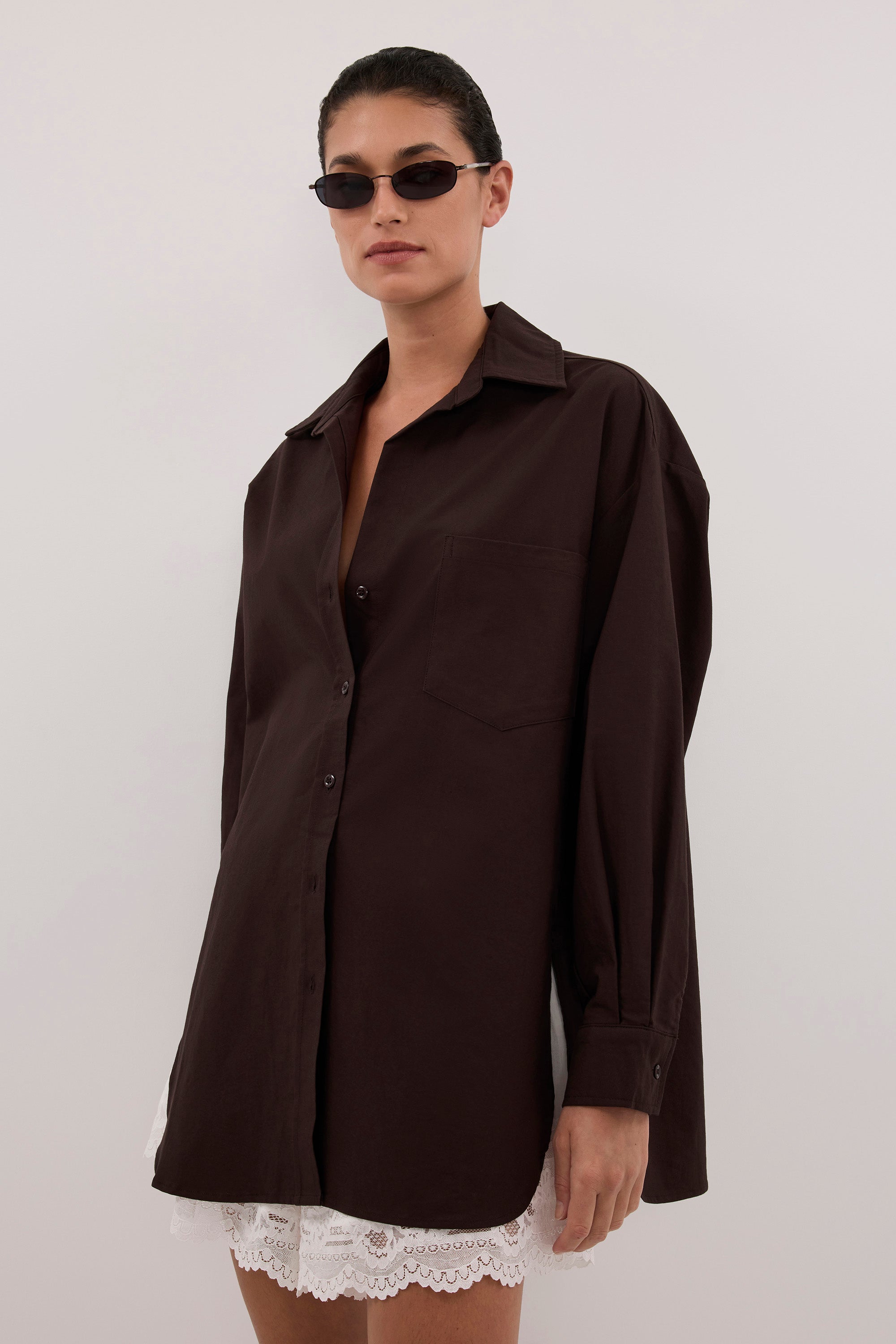 RHEA 2.0 BURNT CHOC OVERSIZED COTTON SHIRT