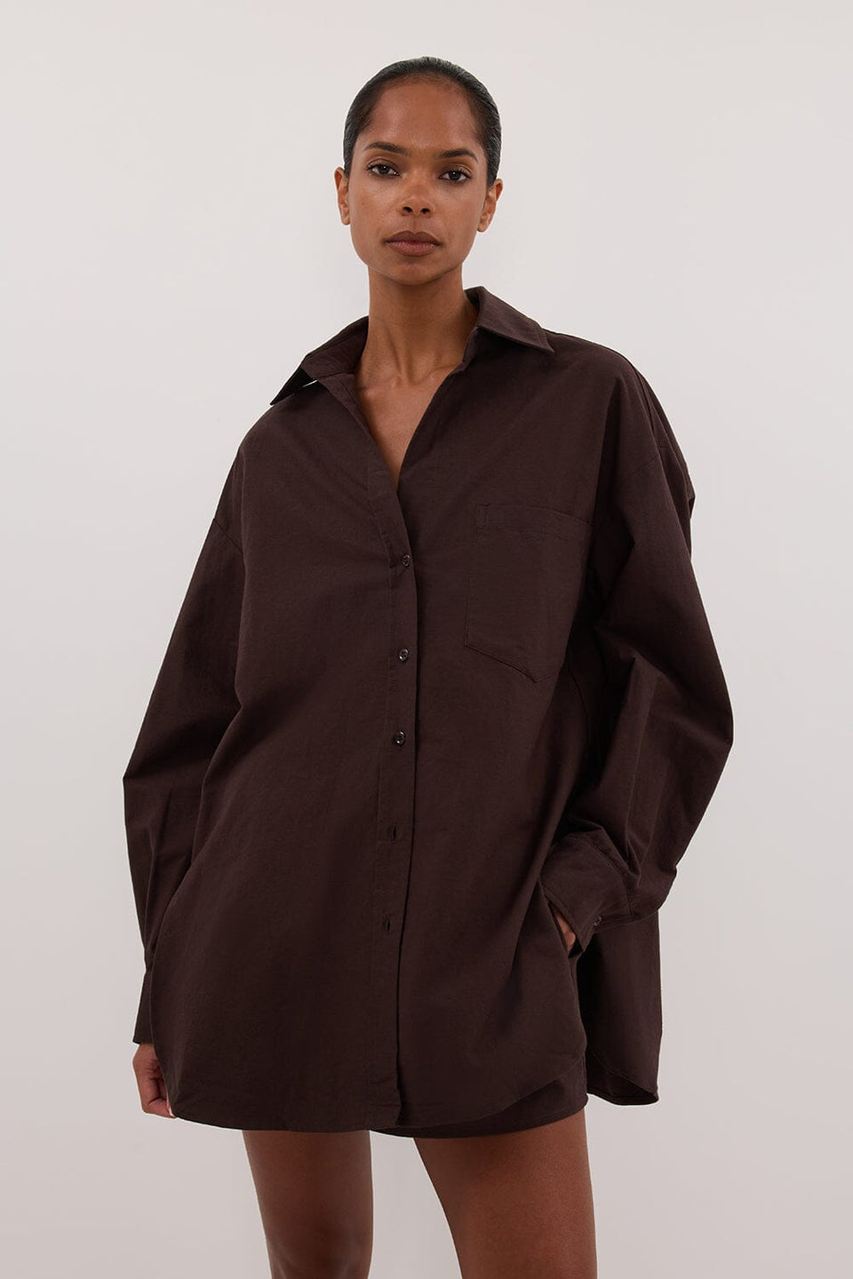 RHEA 2.0 BURNT CHOC OVERSIZED COTTON SHIRT Clothing DISSH Boutiques 