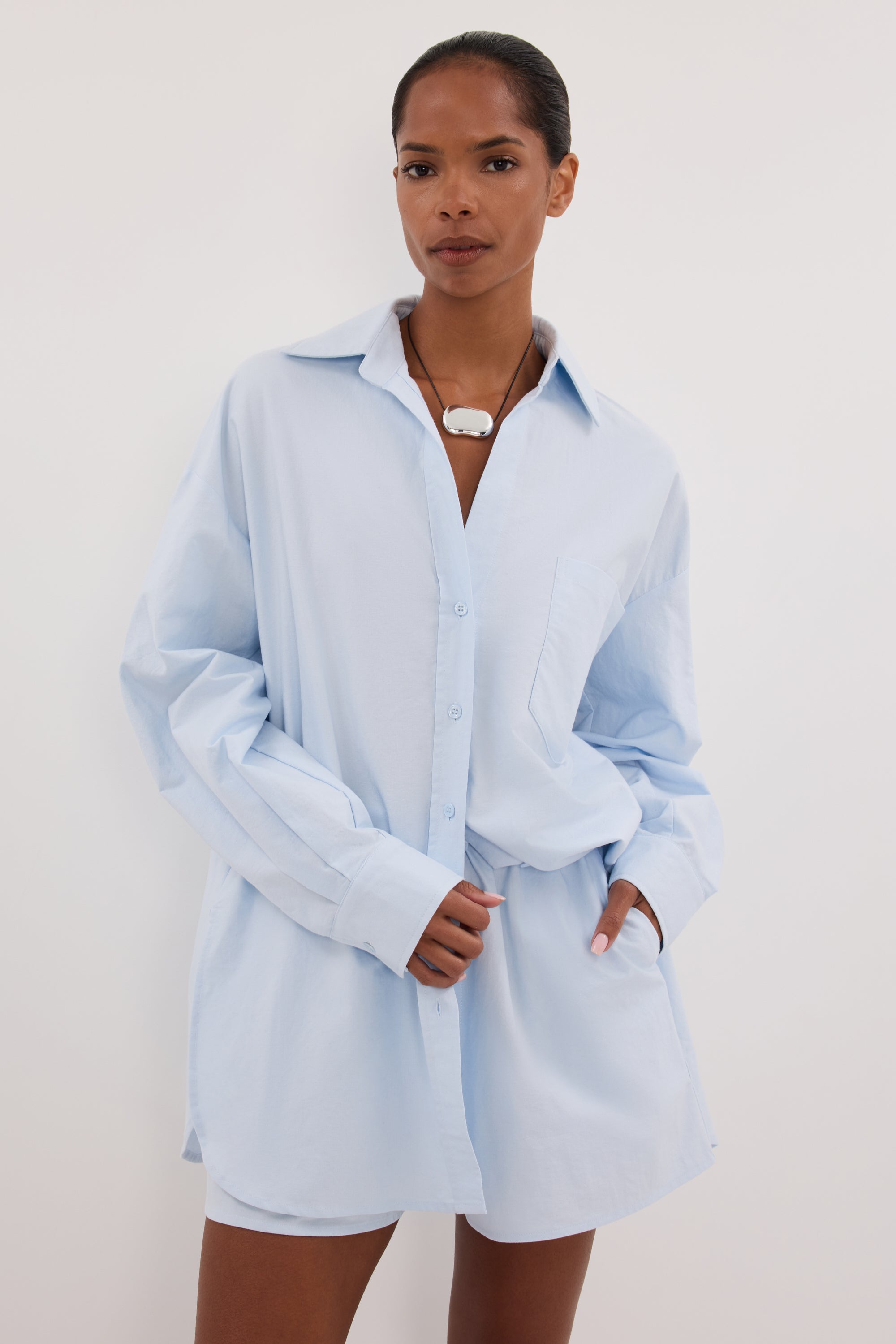 RHEA 2.0 ICE BLUE OVERSIZED COTTON SHIRT