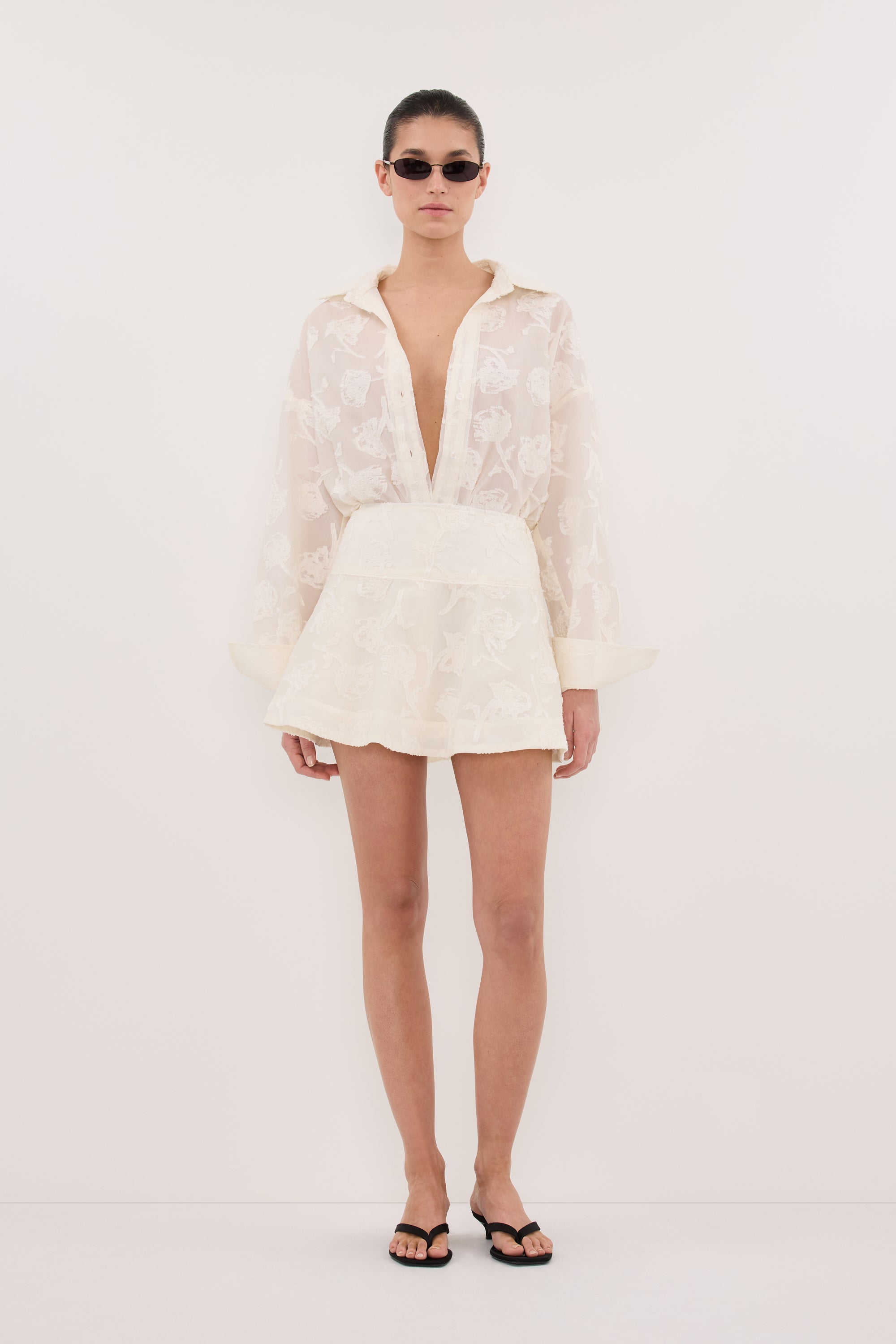 AZALEA OFF WHITE JACQUARD LONG SLEEVE SHIRT