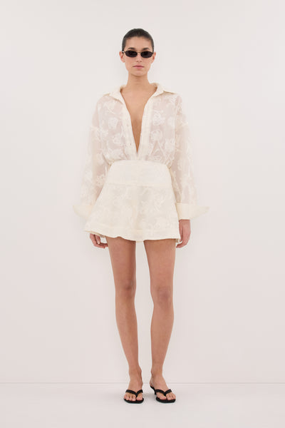 Aude wearing AZALEA OFF WHITE JACQUARD LONG SLEEVE SHIRT