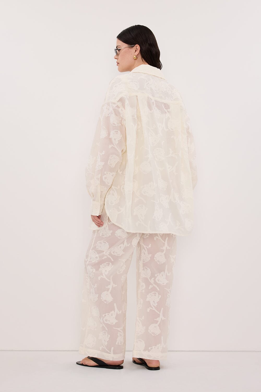 AZALEA OFF WHITE JACQUARD LONG SLEEVE SHIRT Clothing DISSH Boutiques 