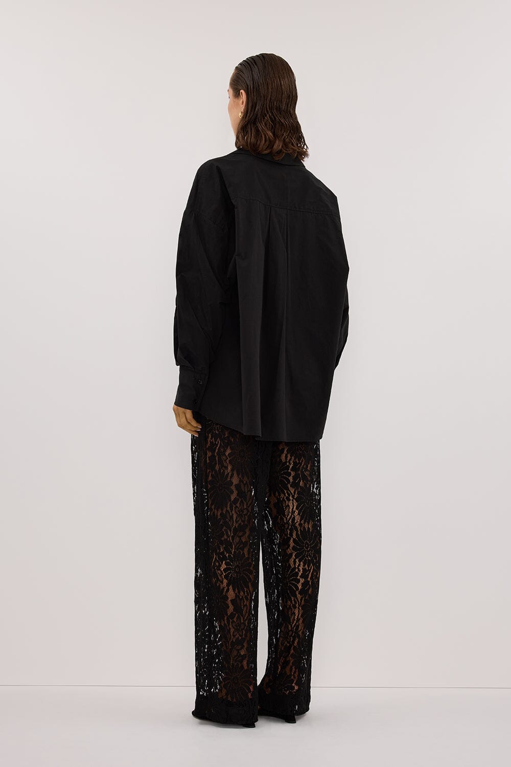 IRENE BLACK LONG SLEEVE NOTCH COLLAR SHIRT