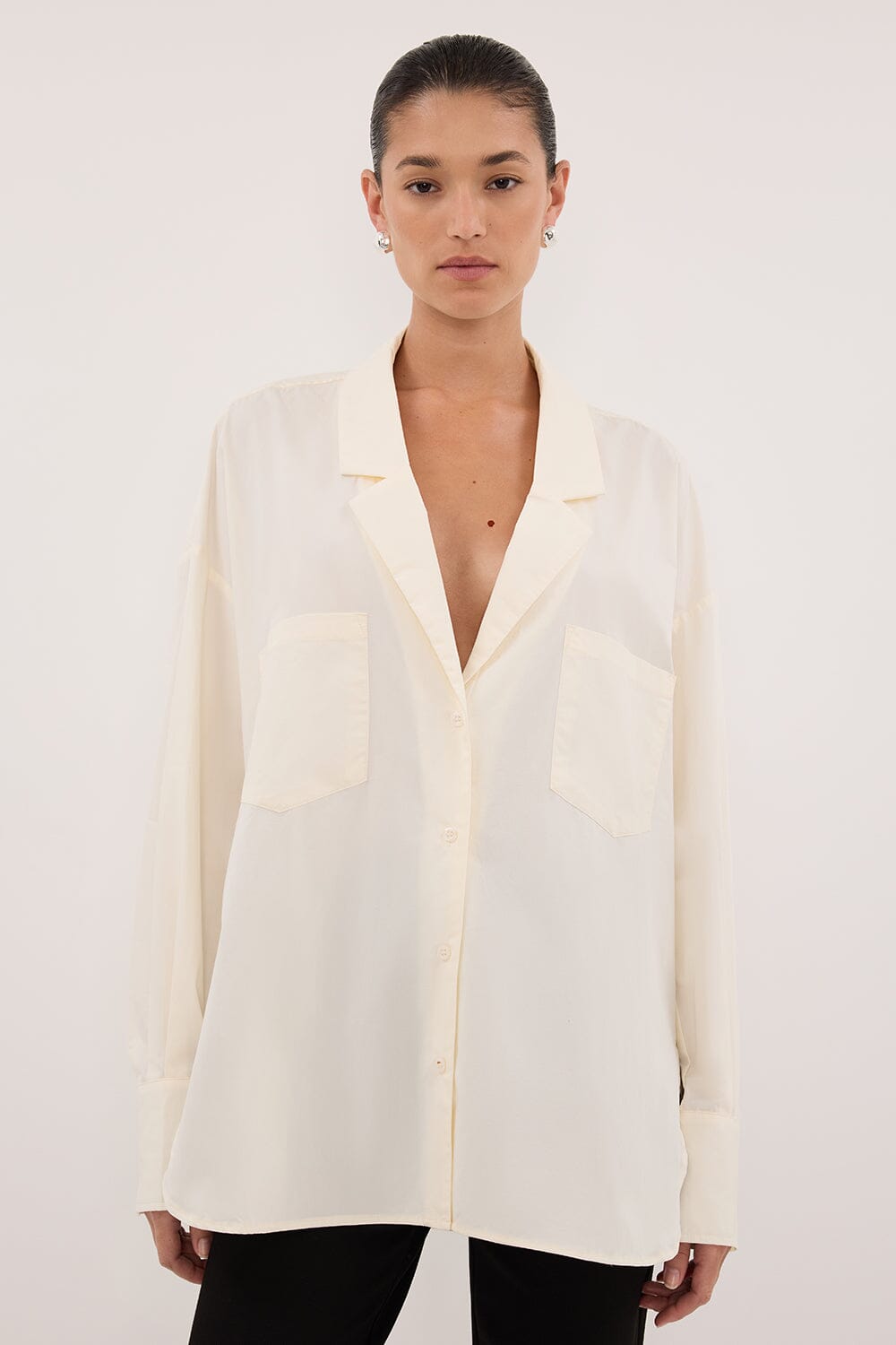 IRENE BUTTER LONG SLEEVE NOTCH COLLAR SHIRT