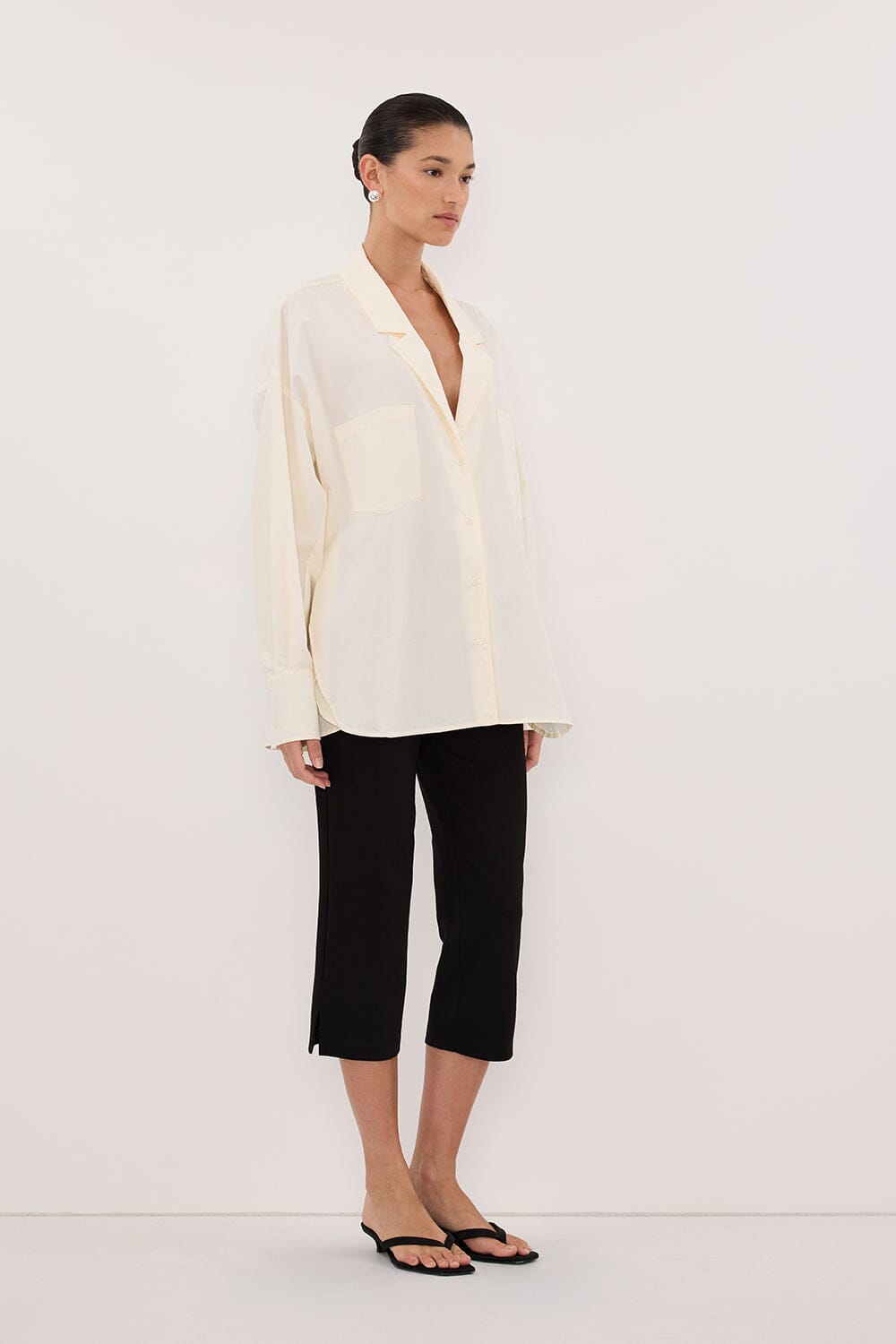 IRENE BUTTER LONG SLEEVE NOTCH COLLAR SHIRT