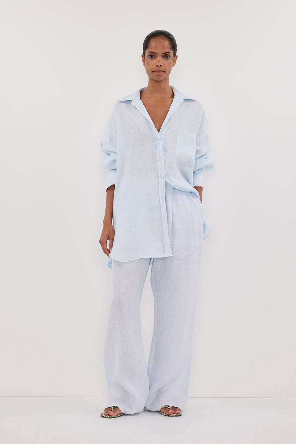 ELLIS ICE BLUE LONG SLEEVE LINEN SHIRT - PRE ORDER Clothing DISSH Boutiques 