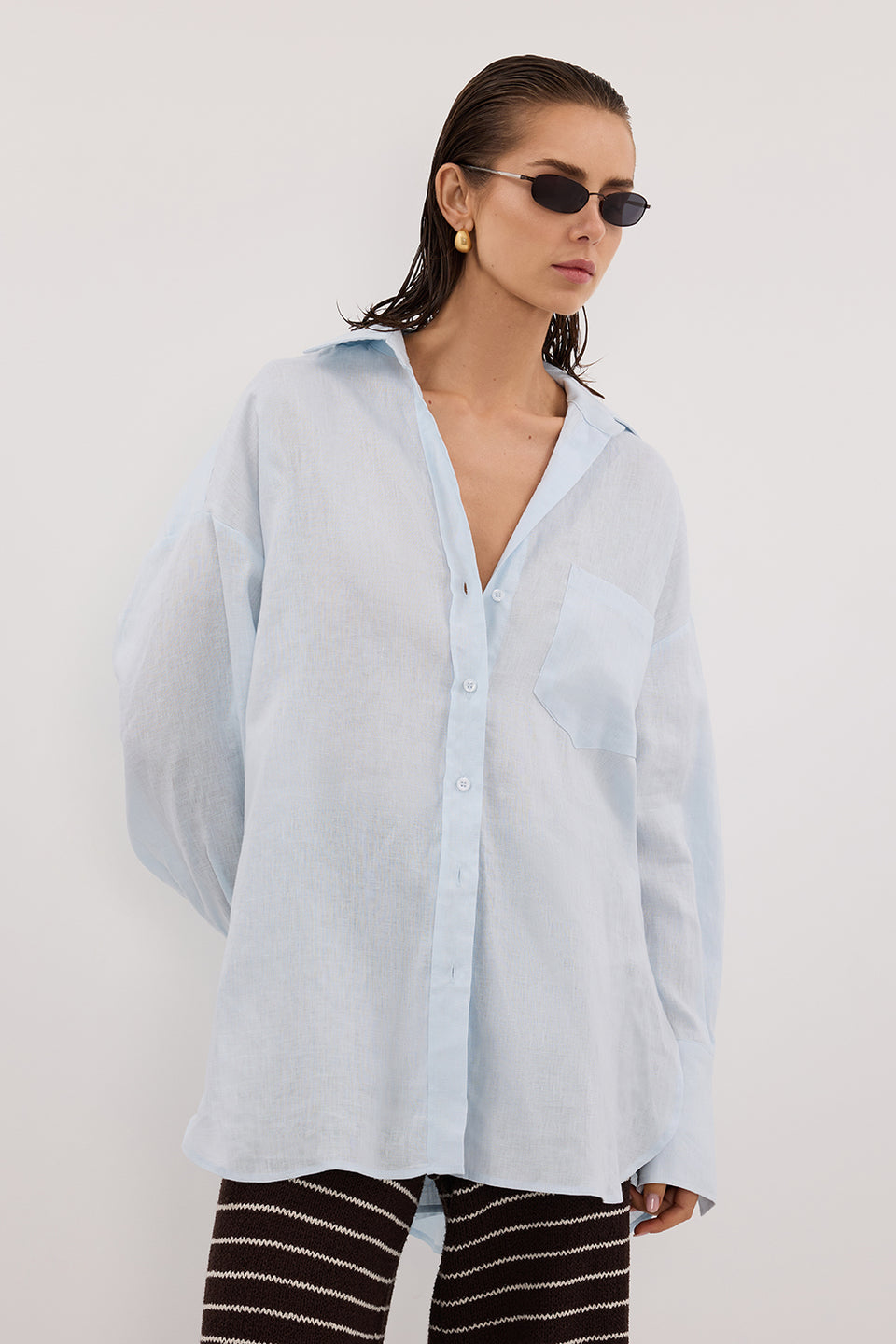 ELLIS ICE BLUE LONG SLEEVE LINEN SHIRT Clothing DISSH Boutiques 