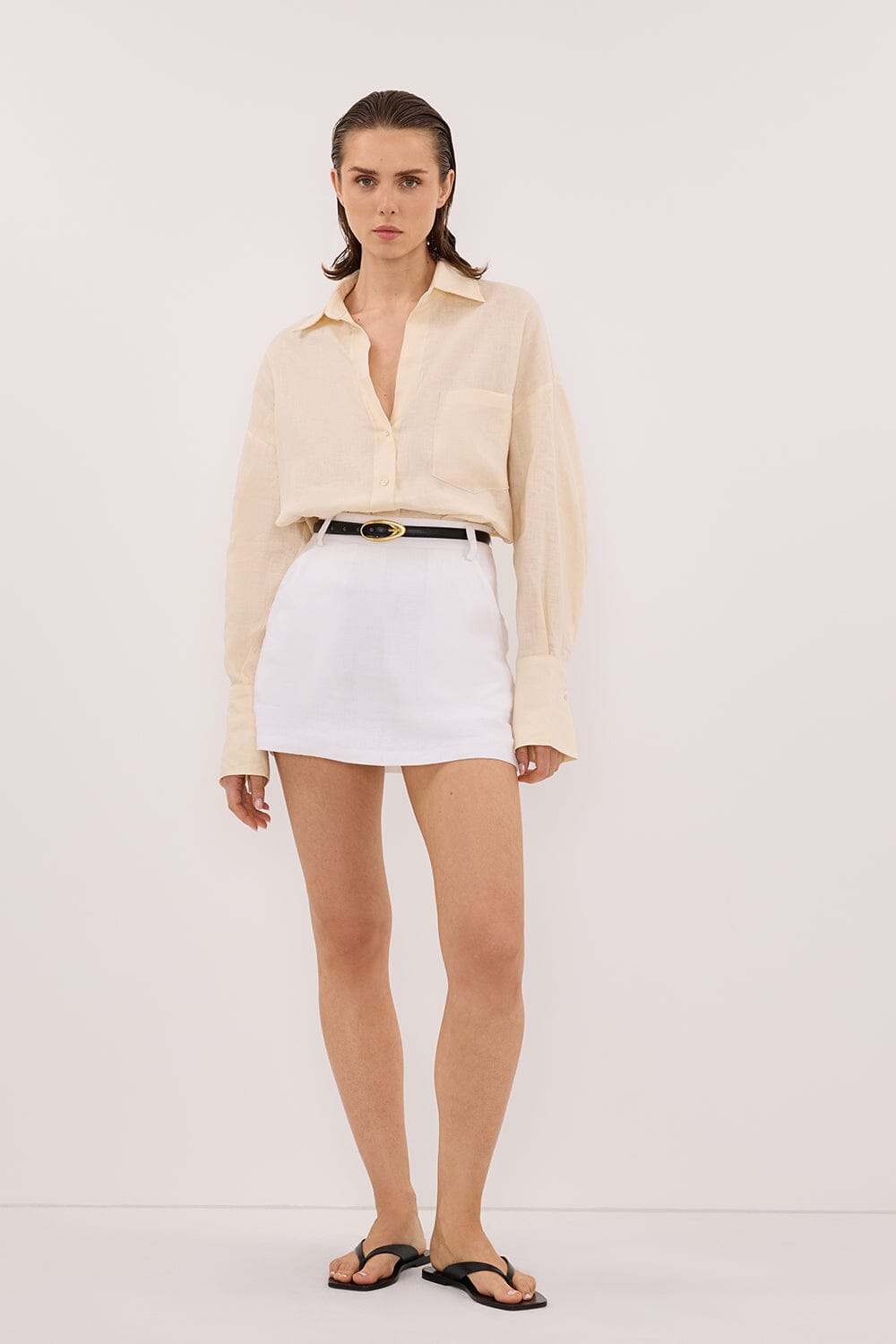 ELLIS SANDSTONE SHORT SLEEVE LINEN SHIRT Clothing DISSH Boutiques 