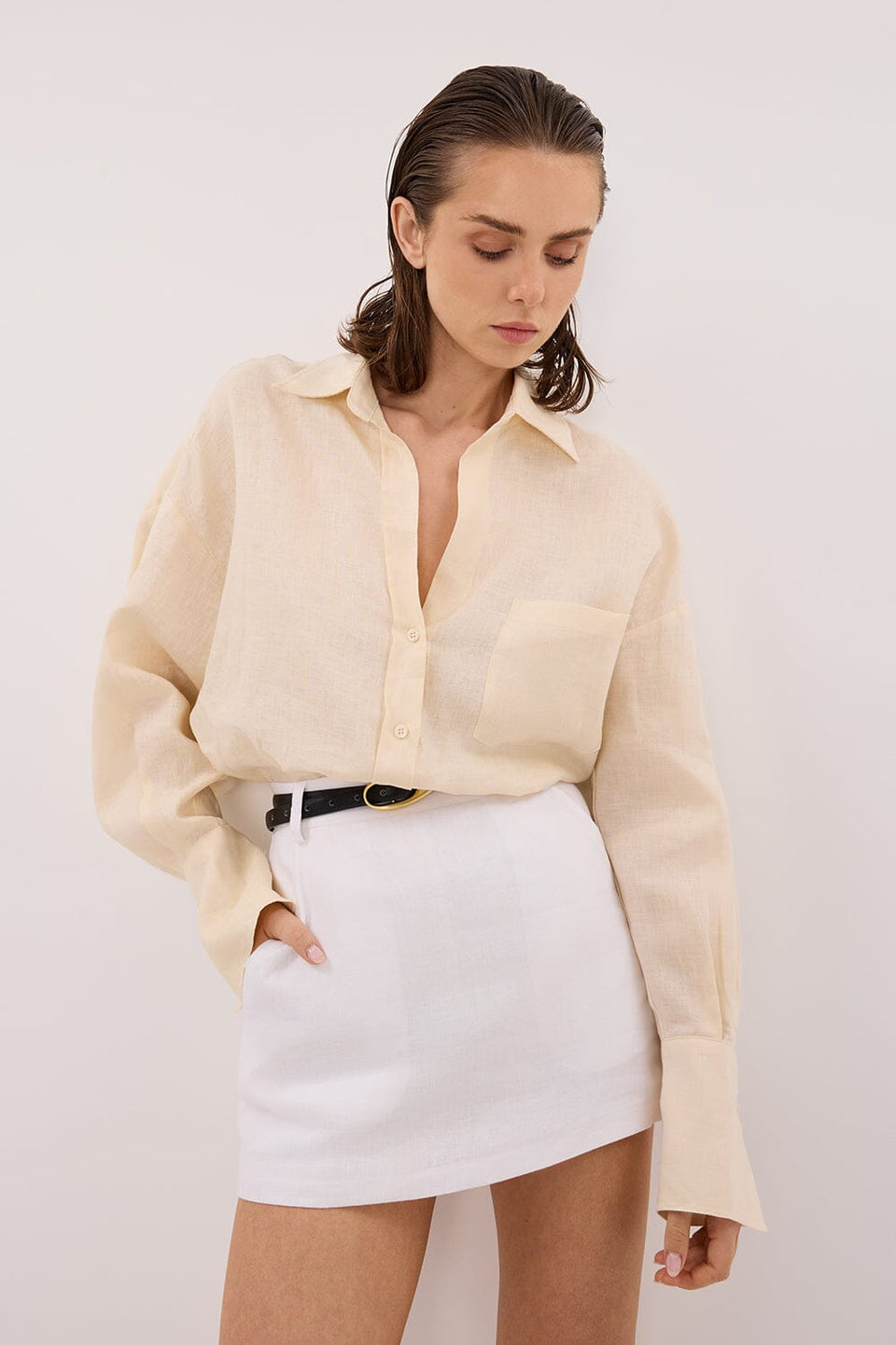 ELLIS SANDSTONE SHORT SLEEVE LINEN SHIRT Clothing DISSH Boutiques 