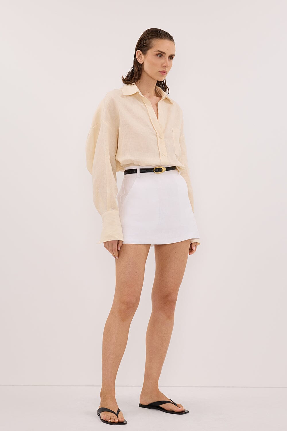 ELLIS SANDSTONE SHORT SLEEVE LINEN SHIRT Clothing DISSH Boutiques 
