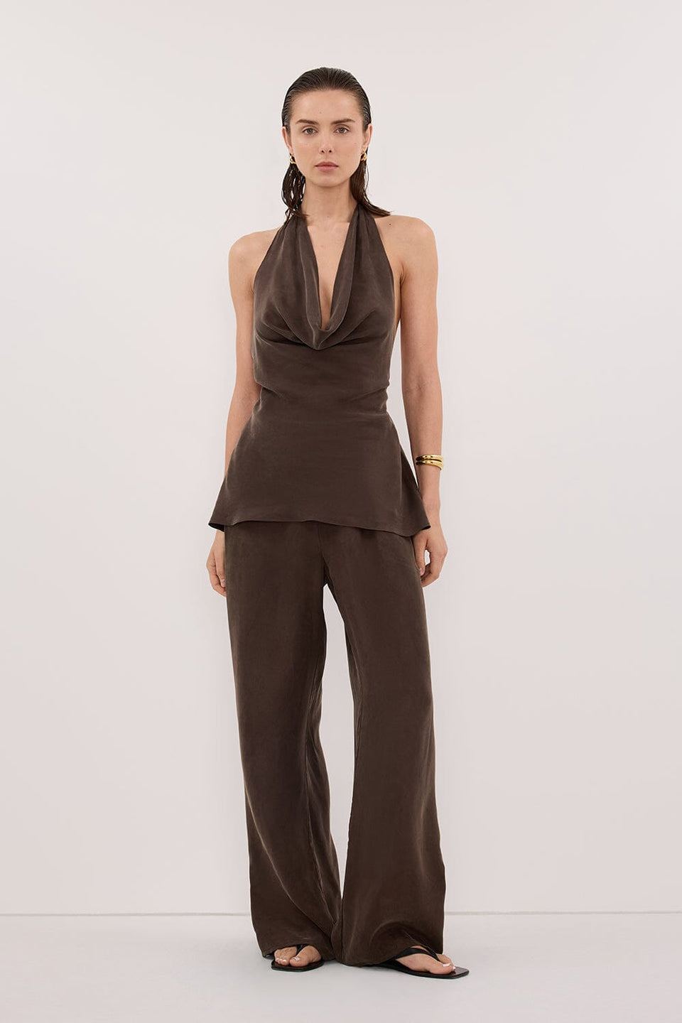 ADDIE BITTER CHOC CUPRO DRAWSTRING PANT Clothing DISSH Boutiques 