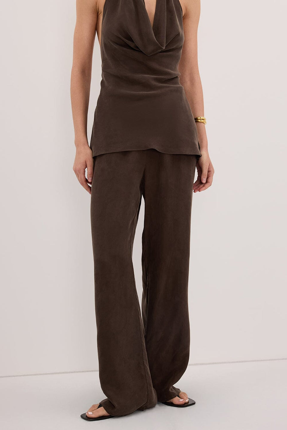 ADDIE BITTER CHOC CUPRO DRAWSTRING PANT Clothing DISSH Boutiques 