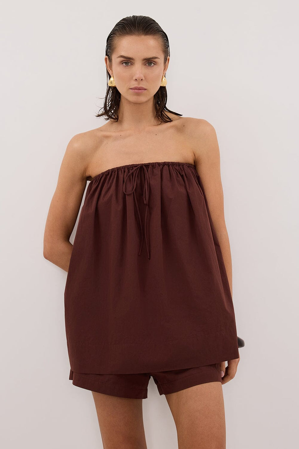 SOMMER CINNAMON STRAPLESS POPLIN TOP Clothing DISSH Boutiques 