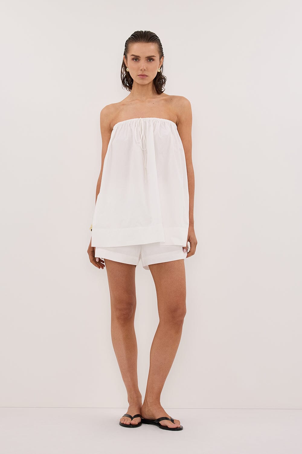 SOMMER WHITE STRAPLESS POPLIN TOP Clothing DISSH Boutiques 4 WHITE 