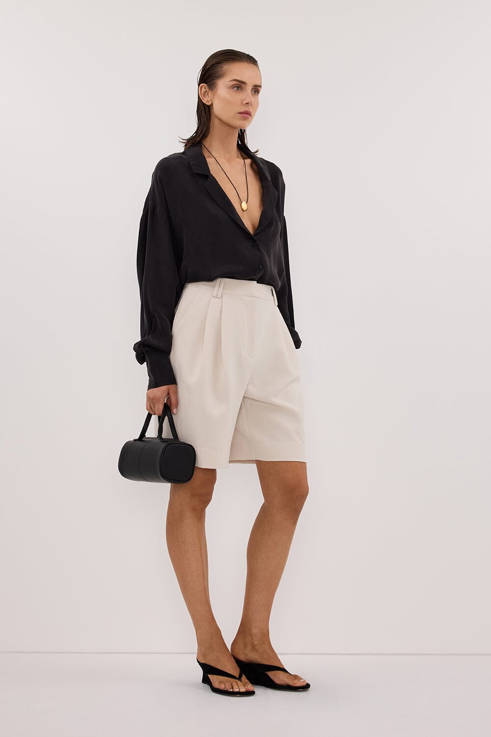 LUCILLE BLACK LONG SLEEVE CUPRO SHIRT Clothing DISSH Boutiques 