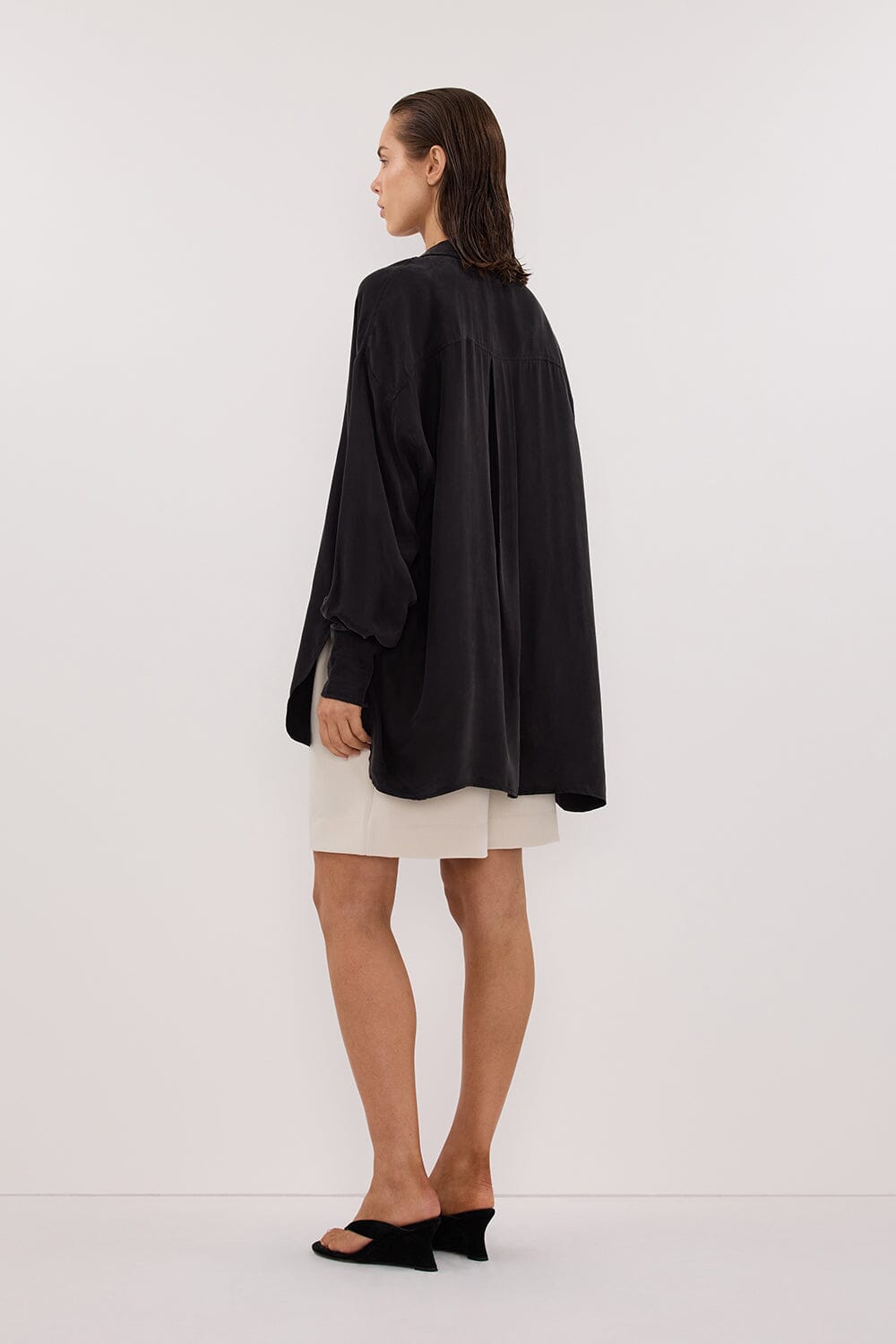 LUCILLE BLACK LONG SLEEVE CUPRO SHIRT Clothing DISSH Boutiques 