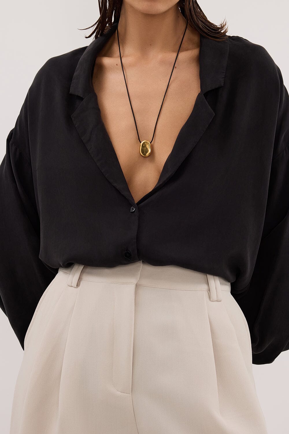 LUCILLE BLACK LONG SLEEVE CUPRO SHIRT Clothing DISSH Boutiques 