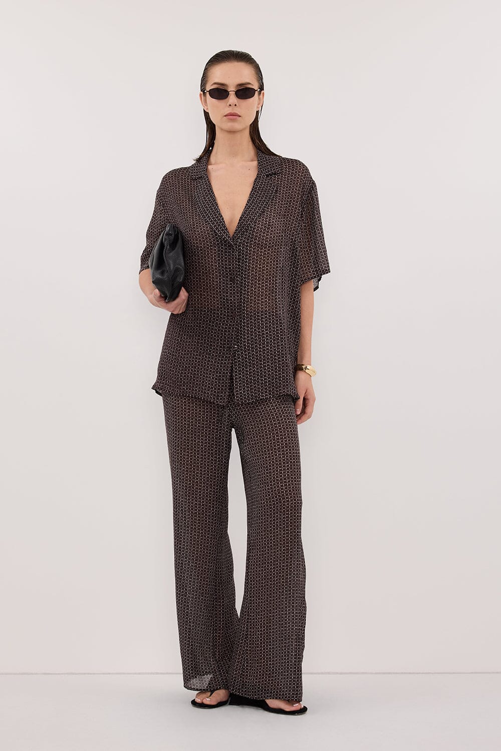 TIA CHOC MICRO CHECK SHIRT Clothing DISSH Boutiques 4 CHOCOLATE 