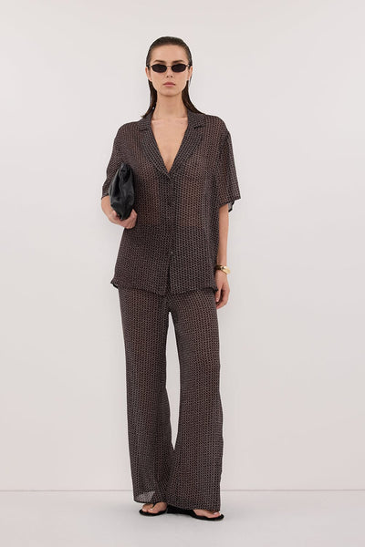 Stas wearing TIA CHOC MICRO CHECK SHIRT