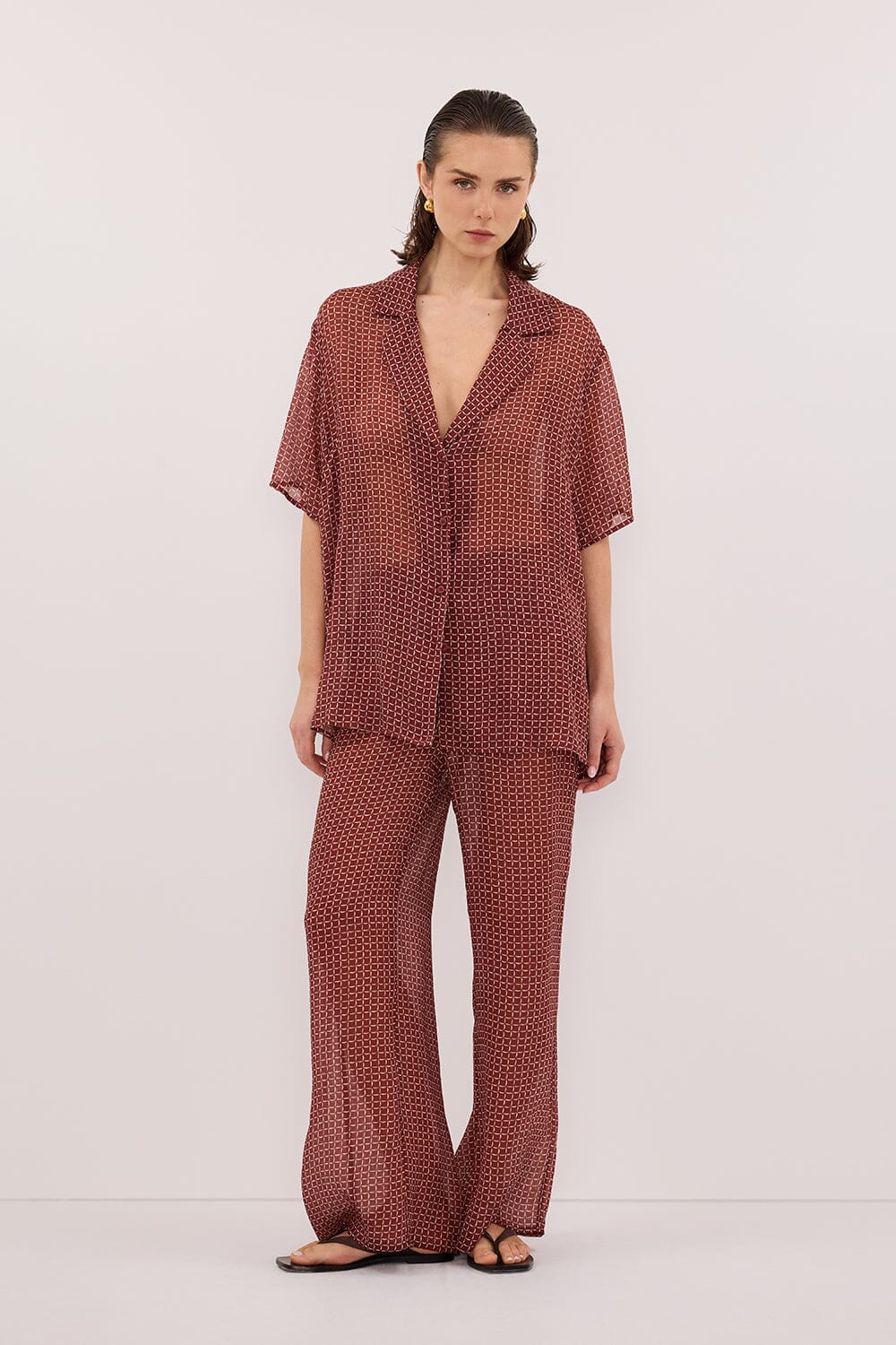 TIA SAHARA MICRO CHECK SHIRT Clothing DISSH Boutiques 4 SAHARA RED 