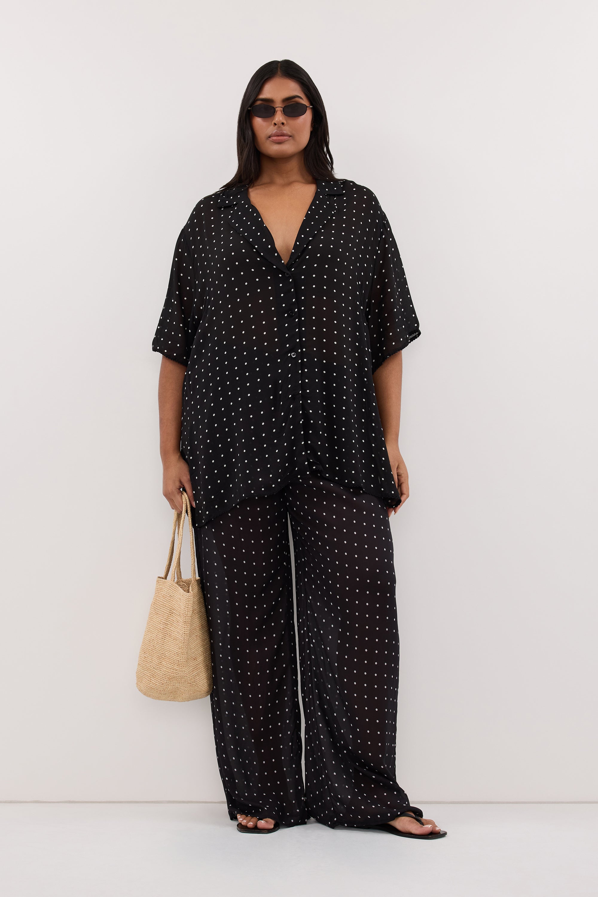 VANESSA BLACK OVERSIZED SHORT SLEEVE RESORT SHIRT