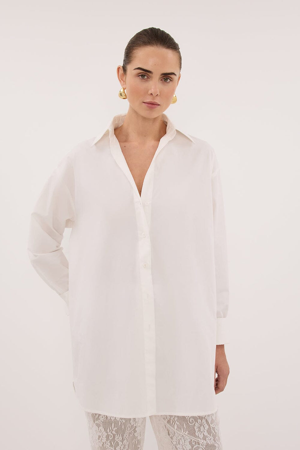 LULU LONGLINE WHITE COTTON SHIRT