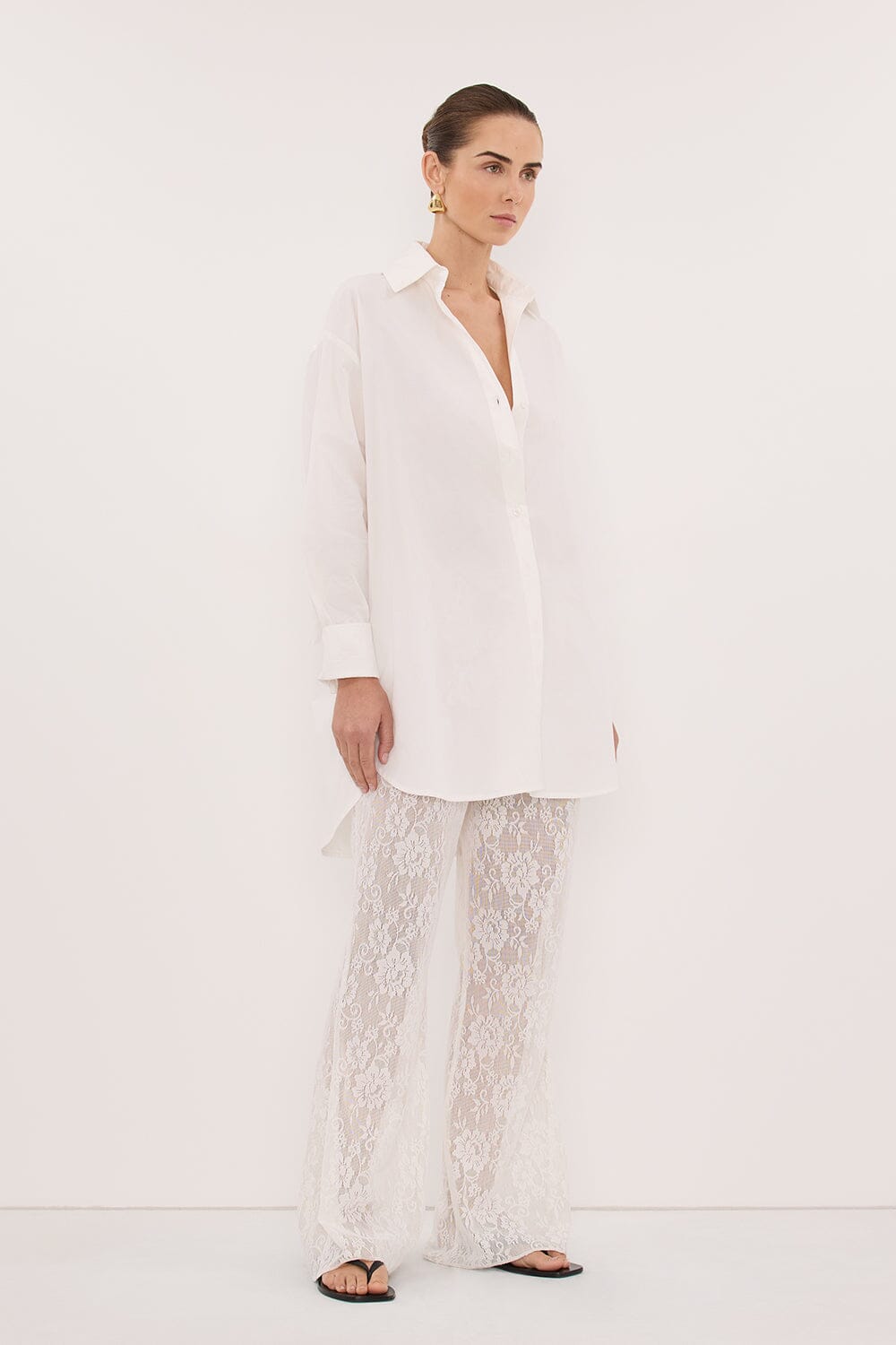 LULU LONGLINE WHITE COTTON SHIRT