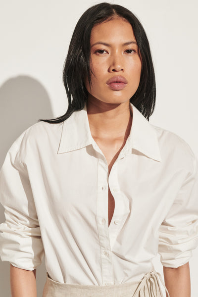 Ploy wearing RAE WHITE LIGHT WEIGHT COTTON SHIRT