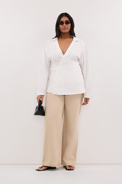 Shanaya wearing SIENA WHITE COTTON WRAP SHIRT